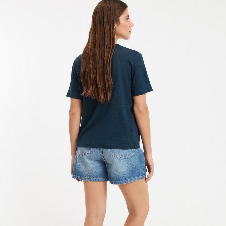 La Redoute Collections T-shirt en lin col rond manches courtes  