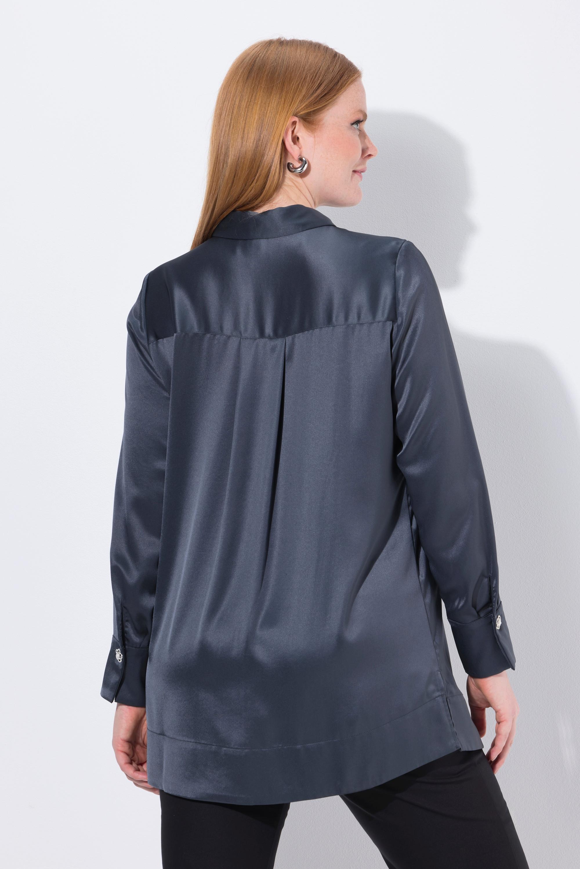 Ulla Popken Blusa in acetato linea A maniche lunghe con collo a camicia  