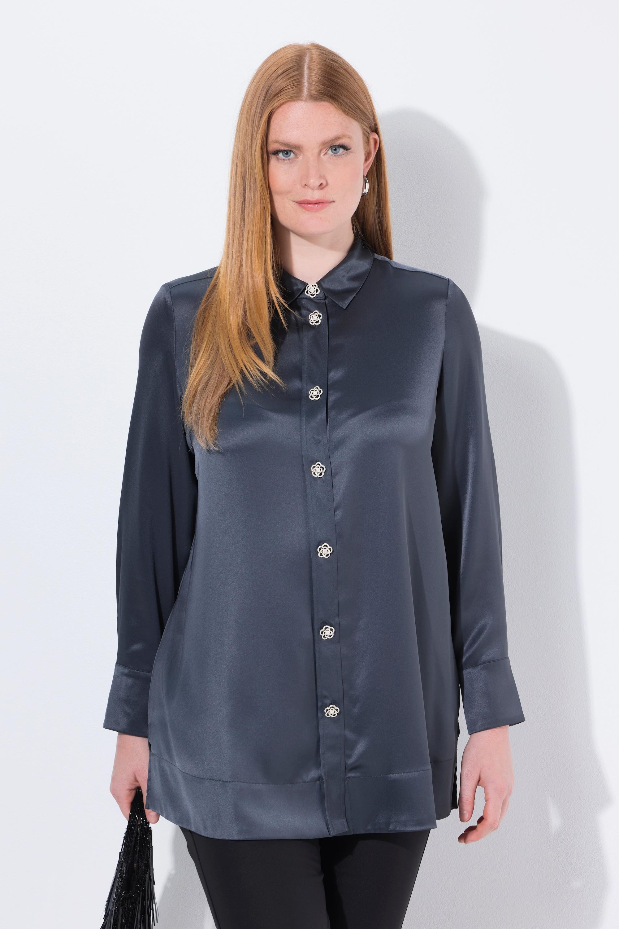Ulla Popken Blusa in acetato linea A maniche lunghe con collo a camicia  
