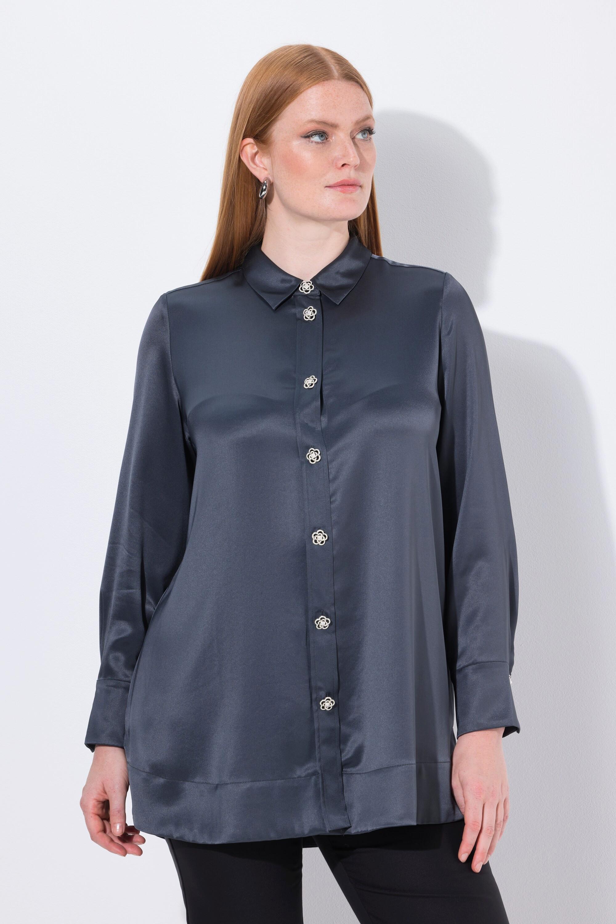 Ulla Popken Blusa in acetato linea A maniche lunghe con collo a camicia  