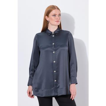 Blusa dal taglio svasato in acetato con collo da camicia e maniche lunghe