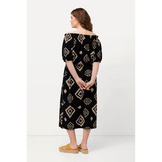 Ulla Popken  Maxi abito in cotone biologico con scollo elastico e mezze maniche 