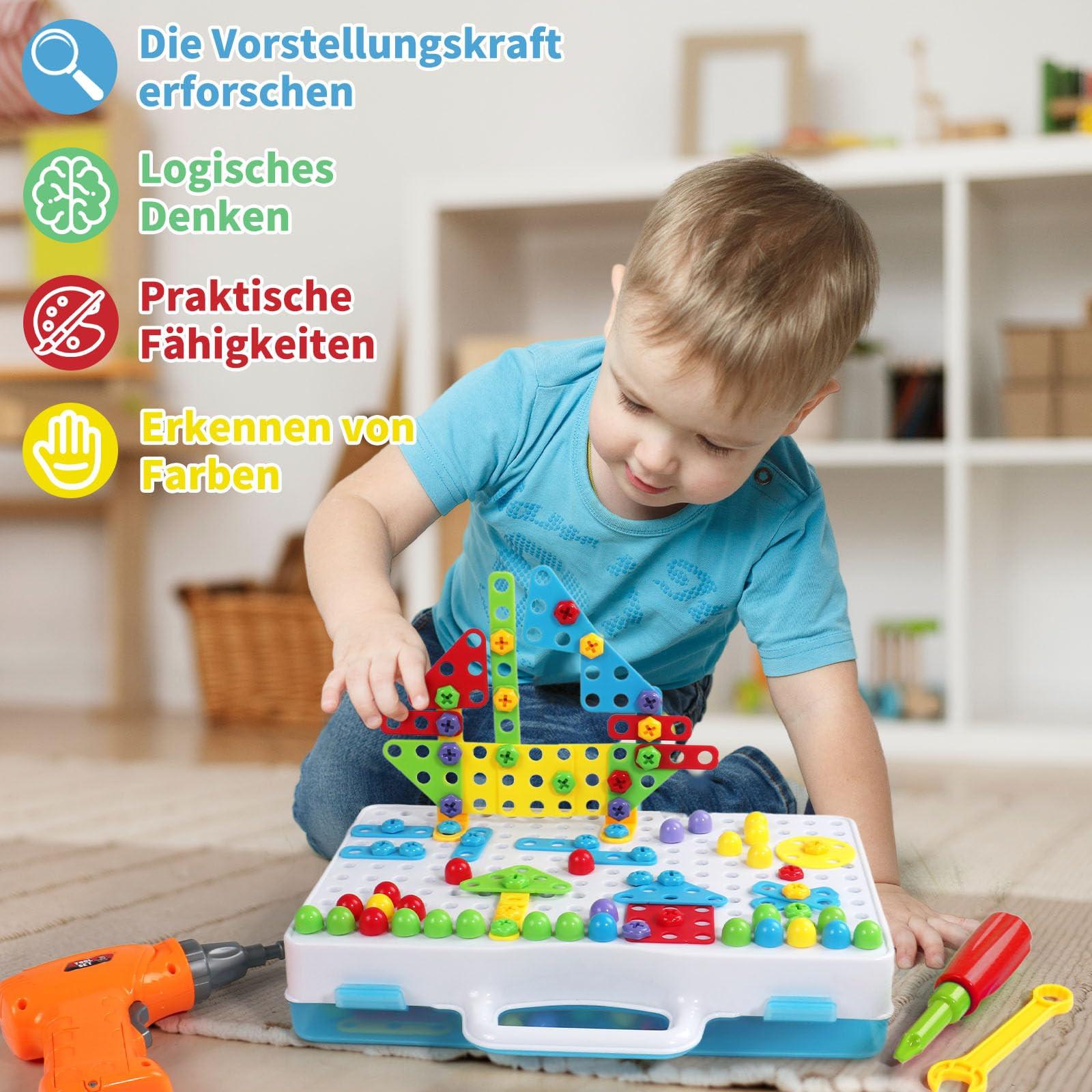 Activity-board  Mosaik-Steckspiel mit elektrischer Bohrmaschine STEM-Werkzeugkasten für Kinder 