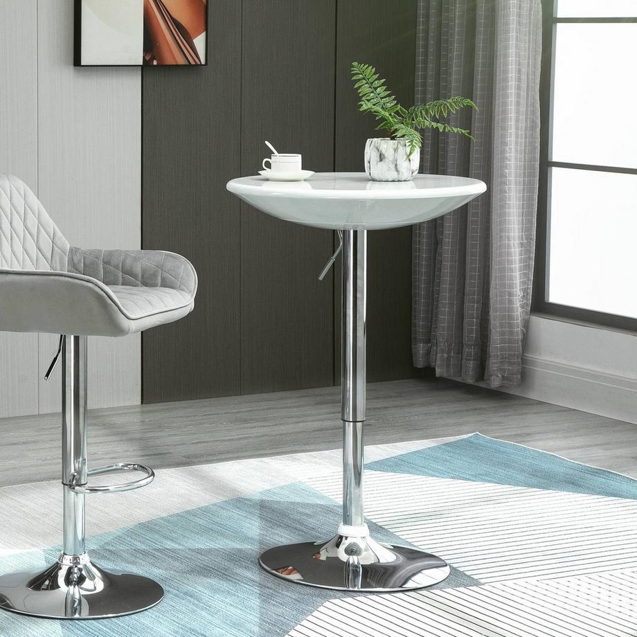Northio Table De Bar Table À Manger Moderne Bureau Réglage En Hauteur Métal Abs Peinture Blanc Ø61 X 76-97 Cm  