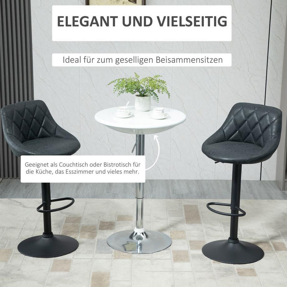 Northio Table De Bar Table À Manger Moderne Bureau Réglage En Hauteur Métal Abs Peinture Blanc Ø61 X 76-97 Cm  
