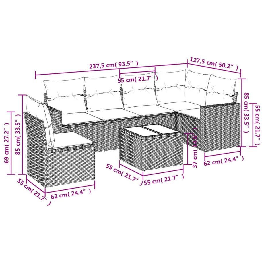 VidaXL Ensemble de canapés de jardin rotin synthétique  