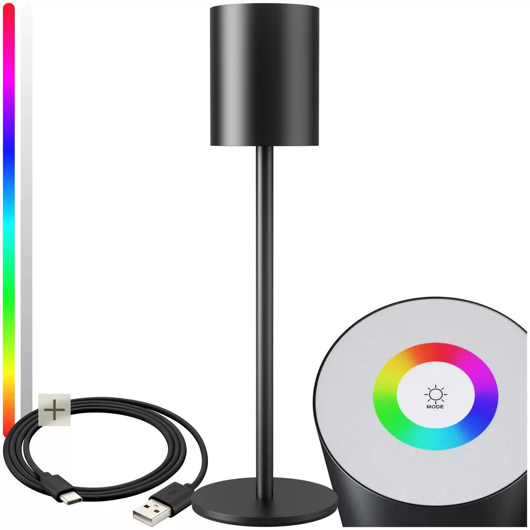 Tectake – Retro-Tischlampe Corly, LED, 7 Lichtfarben, dimmbar, Schwarz