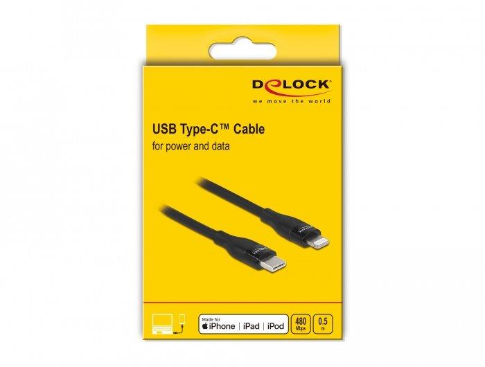 DeLock  Câble de données et de chargement USB Type-C™ vers Lightning™ pour iPhone™, iPad™ et iPod™, noir 0,5 m MFi 