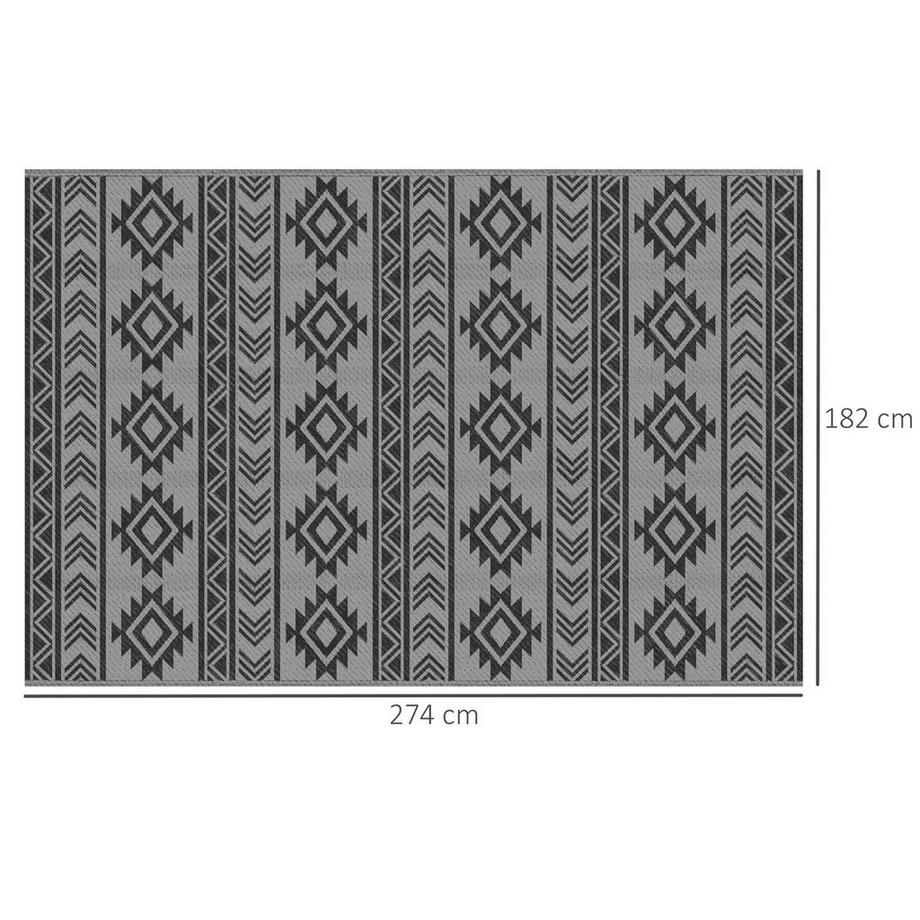 Northio  Tapis D'Extérieur Imperméable En Plastique Pour Balcon, Design Double Face, Noir Et Gris, 182 X 274 Cm 