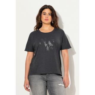 Ulla Popken  T-shirt dal taglio oversize con scritta, scollo a girocollo e mezze maniche 