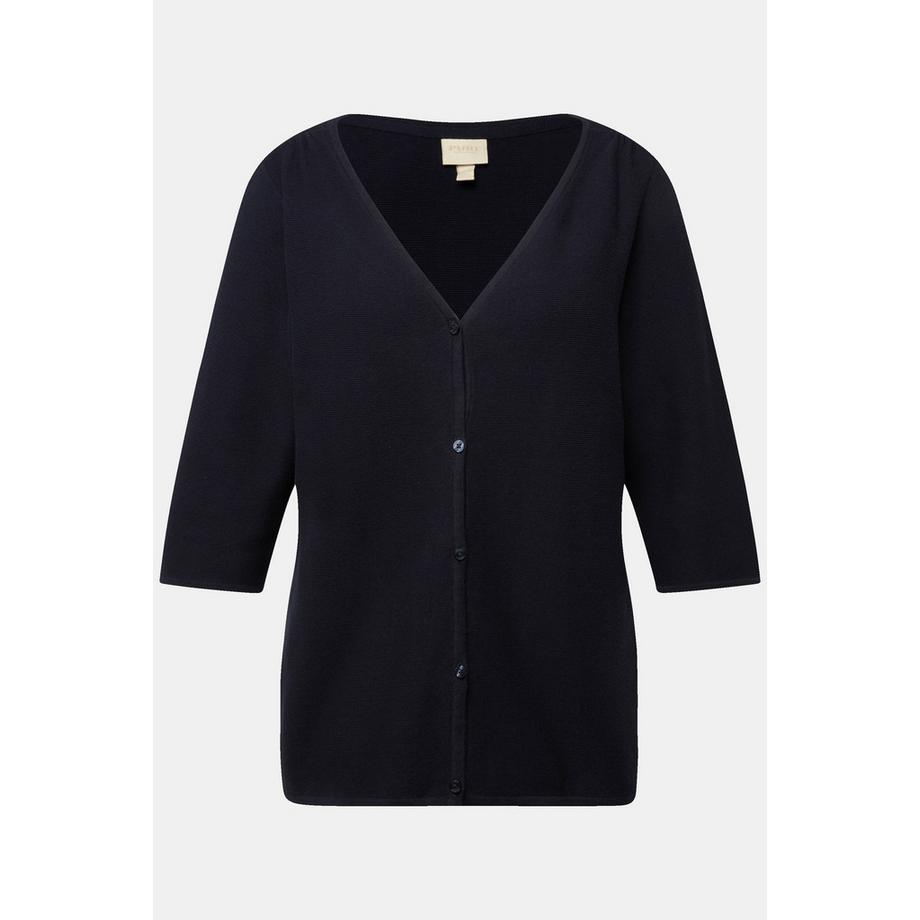 Ulla Popken Cardigan Encolure en V Manches 3/4 Coton Bio  