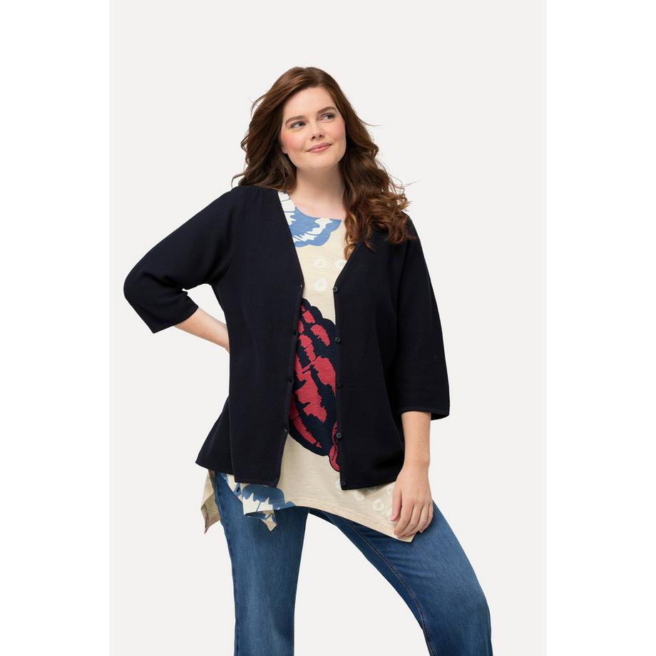 Ulla Popken Cardigan Encolure en V Manches 3/4 Coton Bio  