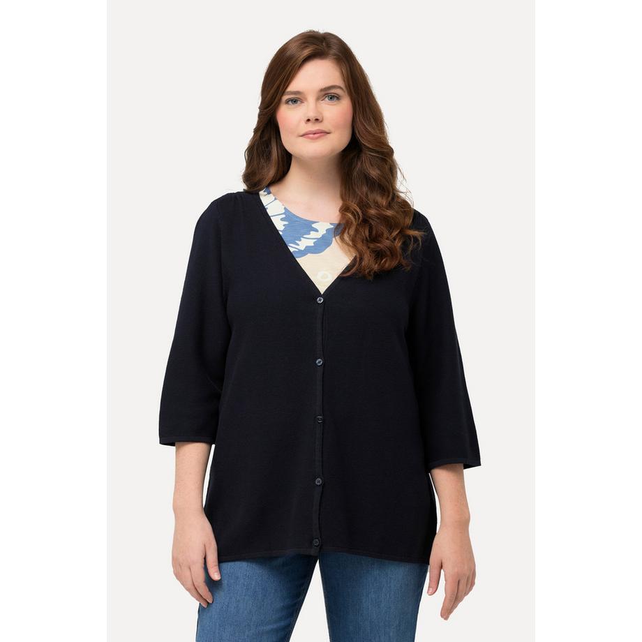 Ulla Popken Cardigan Encolure en V Manches 3/4 Coton Bio  