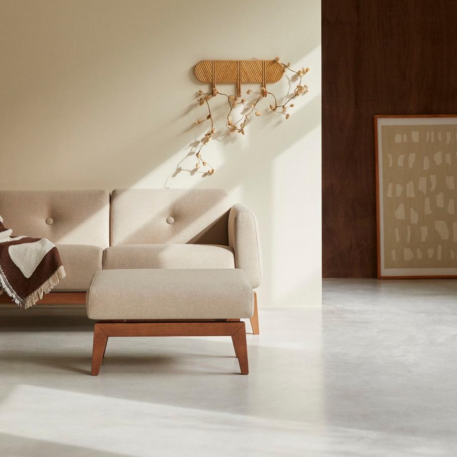 Tikamoon Fußhocker aus massivem Eichenholz und naturfarbenem Stoff Bjorn  