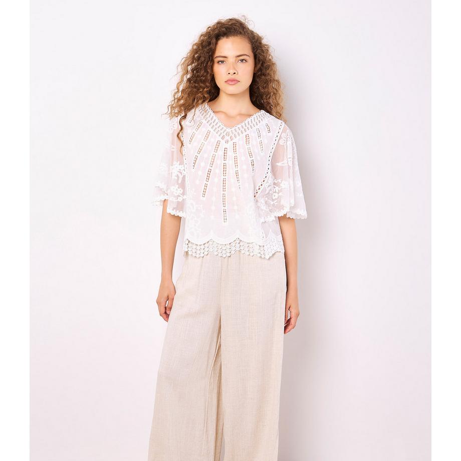 APRICOT Besticktes Baumwoll-Mesh-Top  