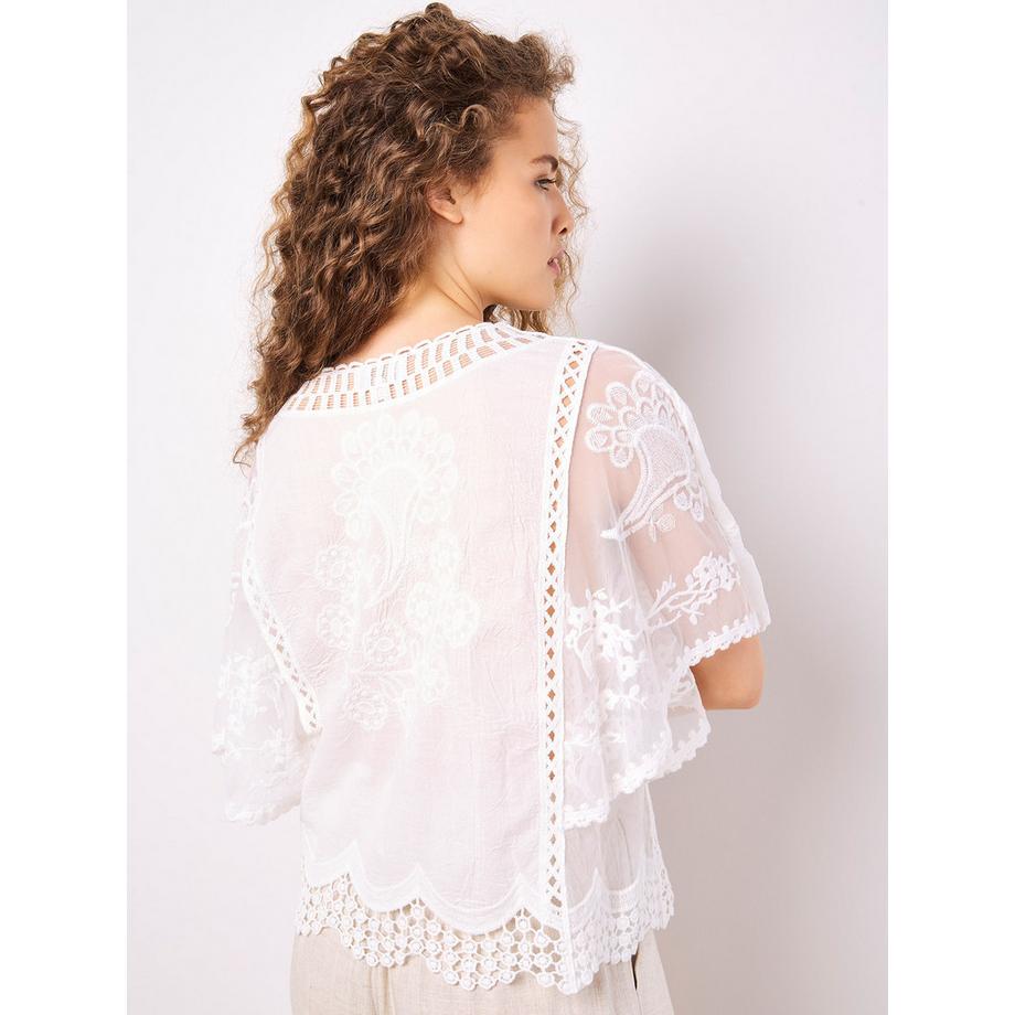 APRICOT Besticktes Baumwoll-Mesh-Top  