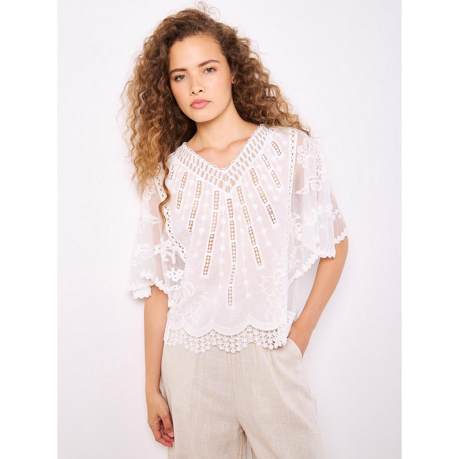 Besticktes Baumwoll-Mesh-Top