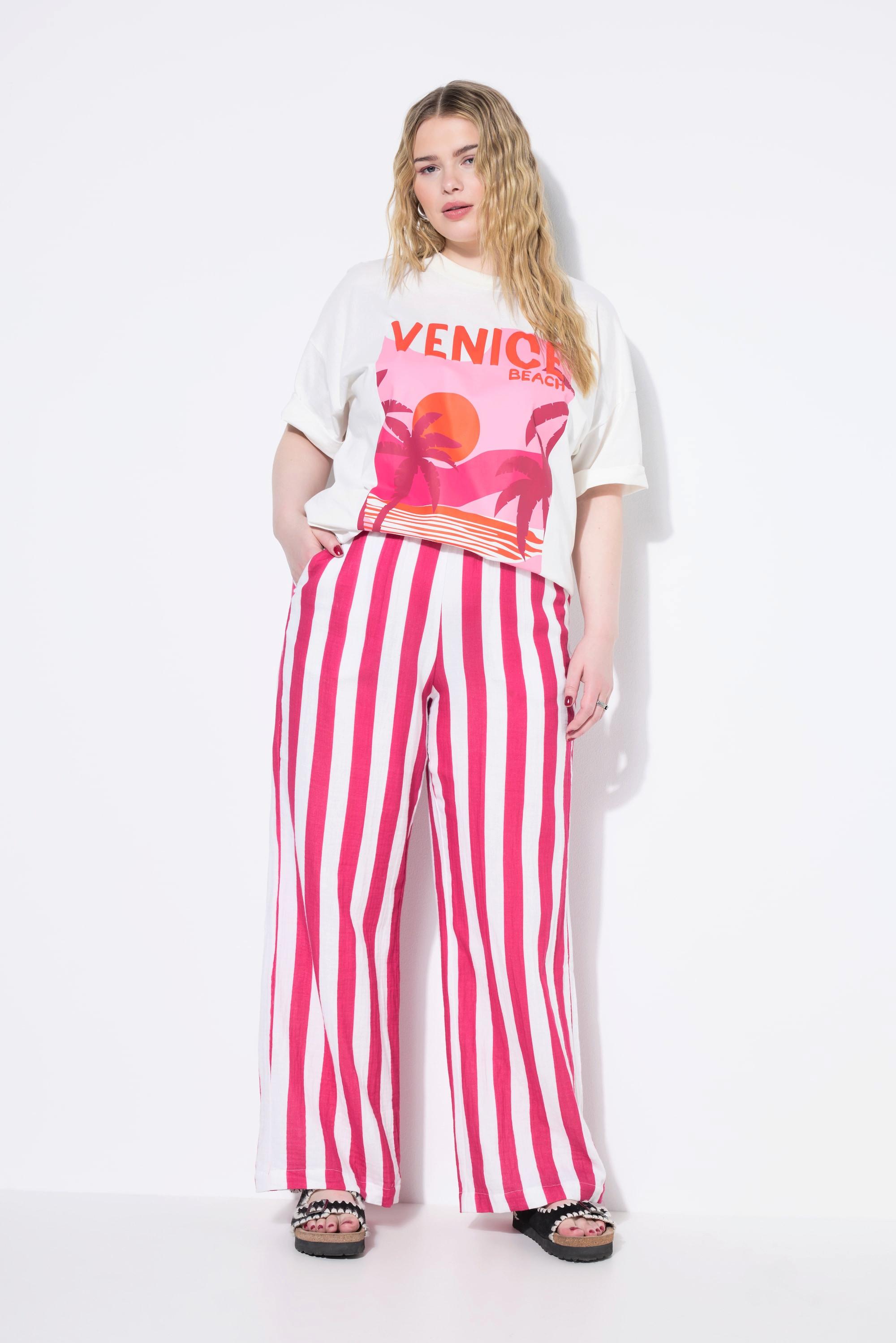 Studio Untold Pantalon Mousseline Rayé Jambe Large Taille Élastique  