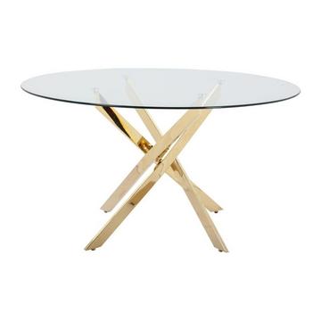 Tavolo da pranzo tondo 6 coperti in Vetro temperato e Metallo dorato Trasparente - COSIMA