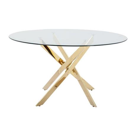 Vente-unique Tavolo da pranzo tondo 6 coperti in Vetro temperato e Metallo dorato Trasparente - COSIMA  