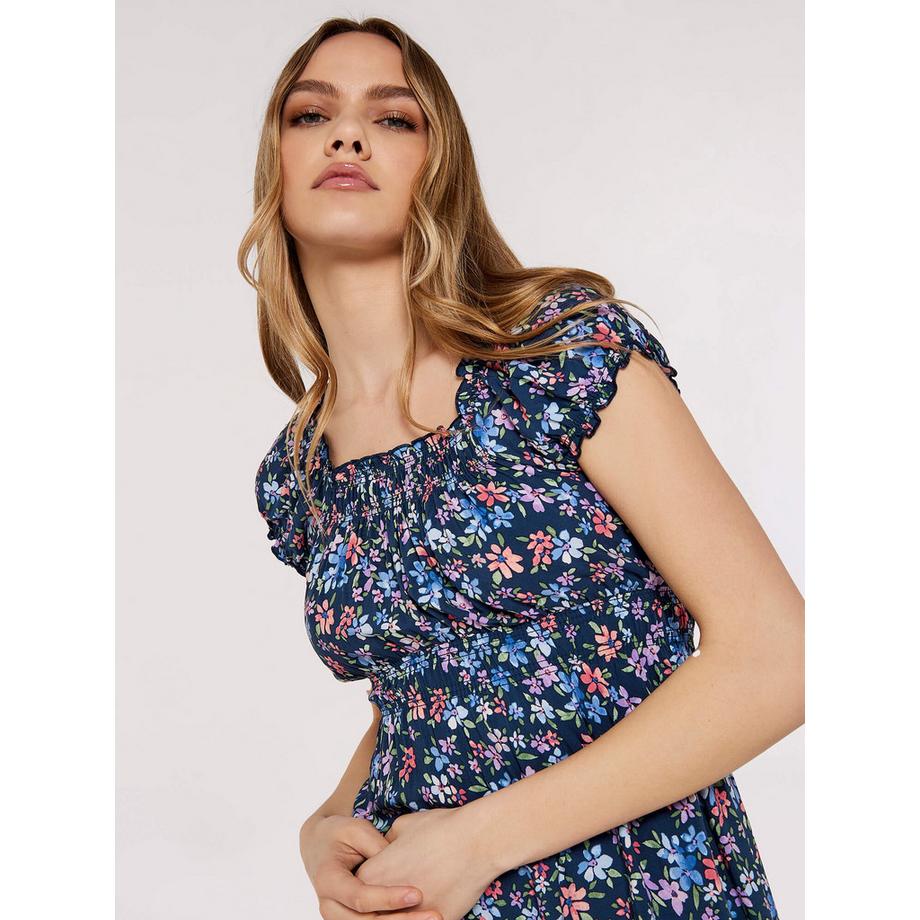 APRICOT Abito Midi Milkmaid Fantasia Floreale Delicata  