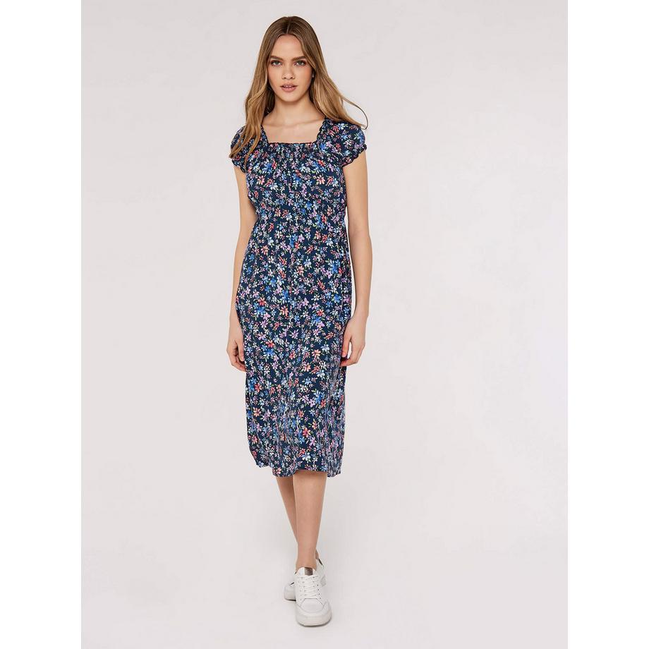 APRICOT Abito Midi Milkmaid Fantasia Floreale Delicata  