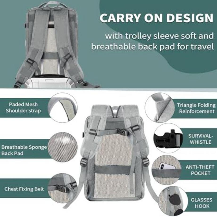 Only-bags.store Bagage à Main Sac à Dos Ordinateur Portable Étanche, Sac à Dos De Voyage Bagage à Main Avion Grand, Avec Port USB  