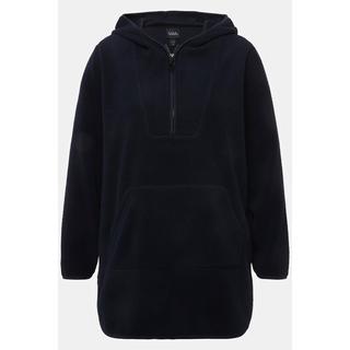 Ulla Popken  Pullover lungo di pellicciotto di pile con cappuccio, zip e maniche lunghe 