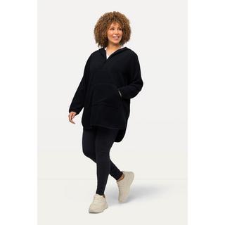 Ulla Popken  Pullover lungo di pellicciotto di pile con cappuccio, zip e maniche lunghe 