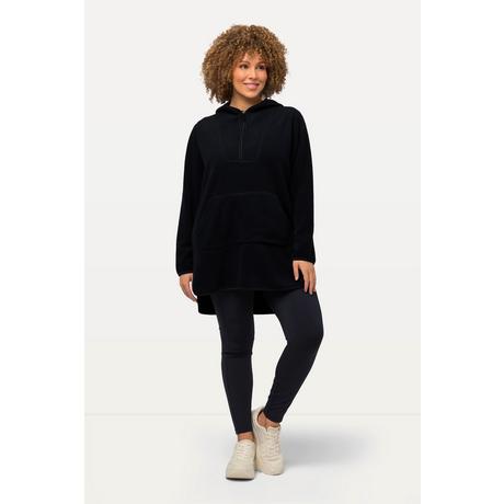 Ulla Popken  Pullover lungo di pellicciotto di pile con cappuccio, zip e maniche lunghe 