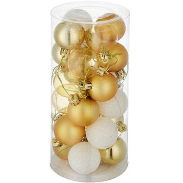 Set di 24 palline natalizie, bianco/oro, infrangibili