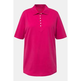 Ulla Popken  Maglia polo in piqué con abbottonatura con nastro di velluto e mezze maniche 