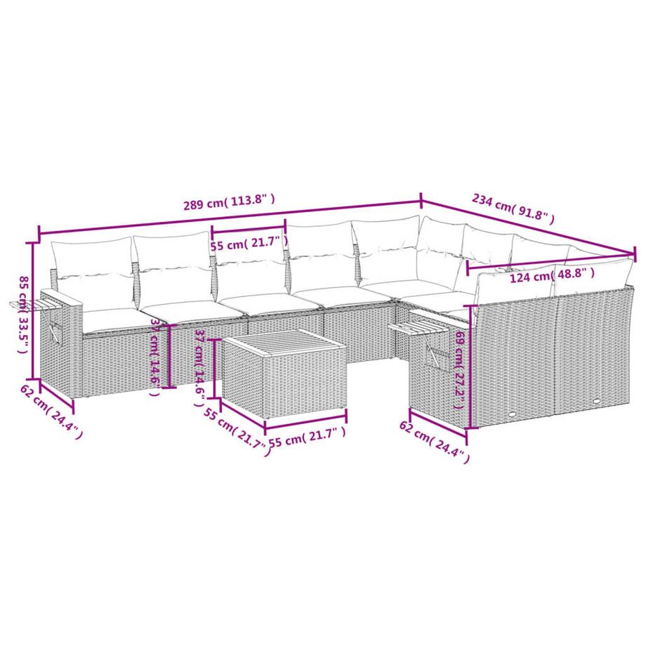 VidaXL Ensemble de canapés de jardin rotin synthétique  