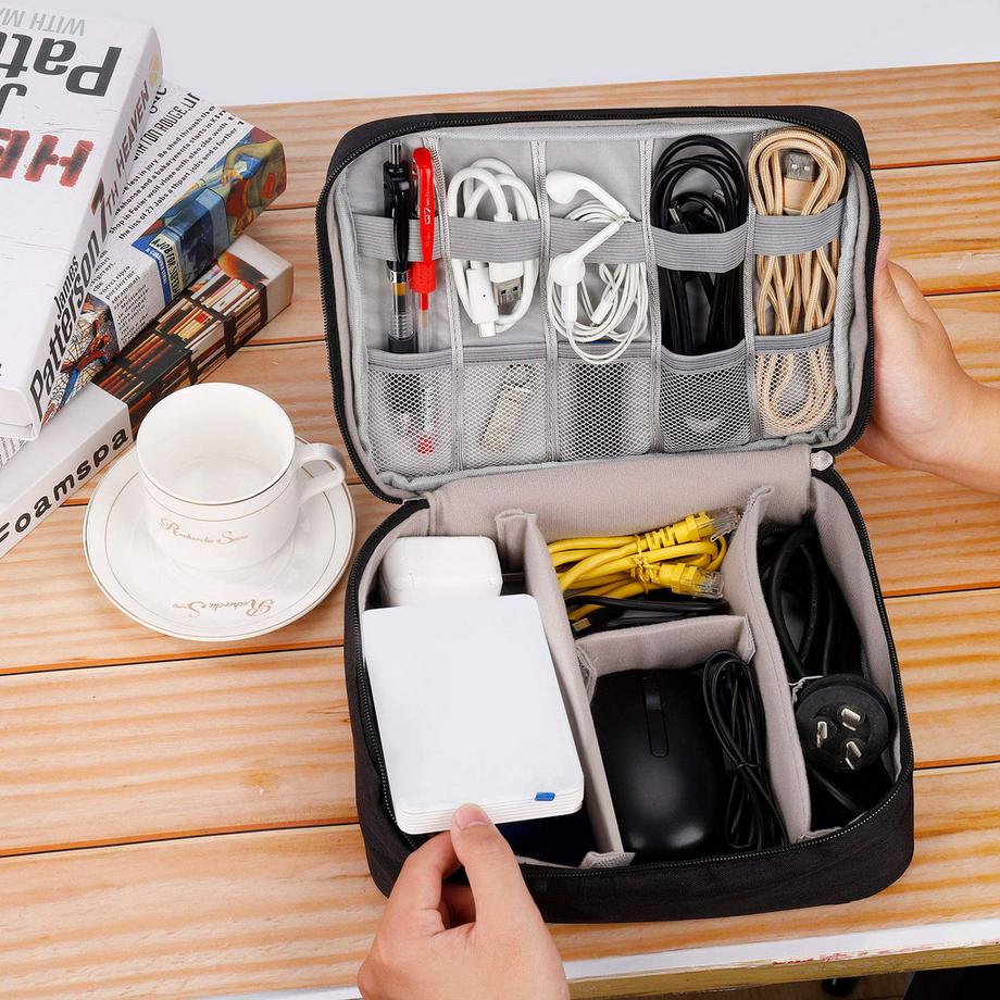 Only-bags.store  Sacoche électronique Grand organiseur pour accessoires électroniques Sac étanche pour câbles Cartes SD Disques durs Banque d'énergie Clé USB 