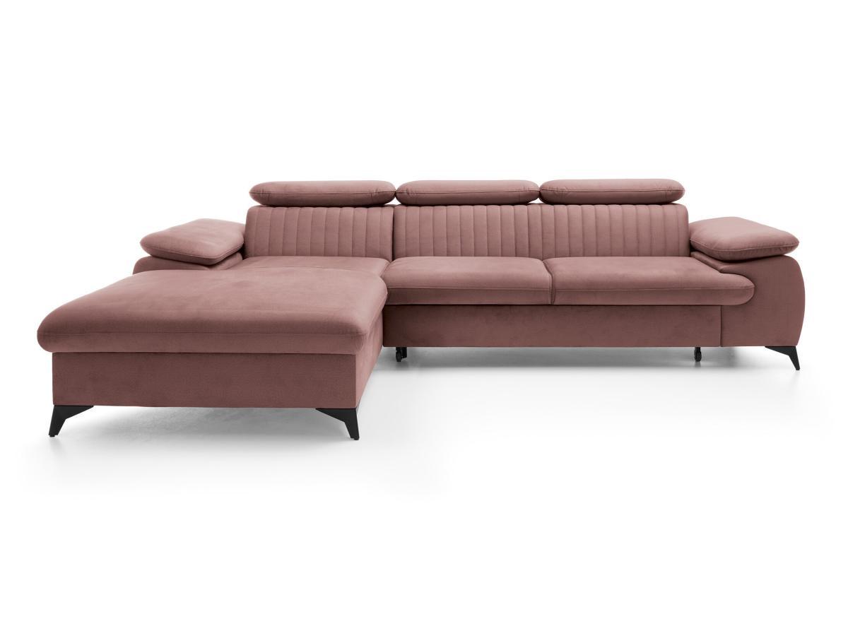 PASCAL MORABITO Canapé d'angle gauche convertible en velours rose SAMARA de Pascal Morabito  