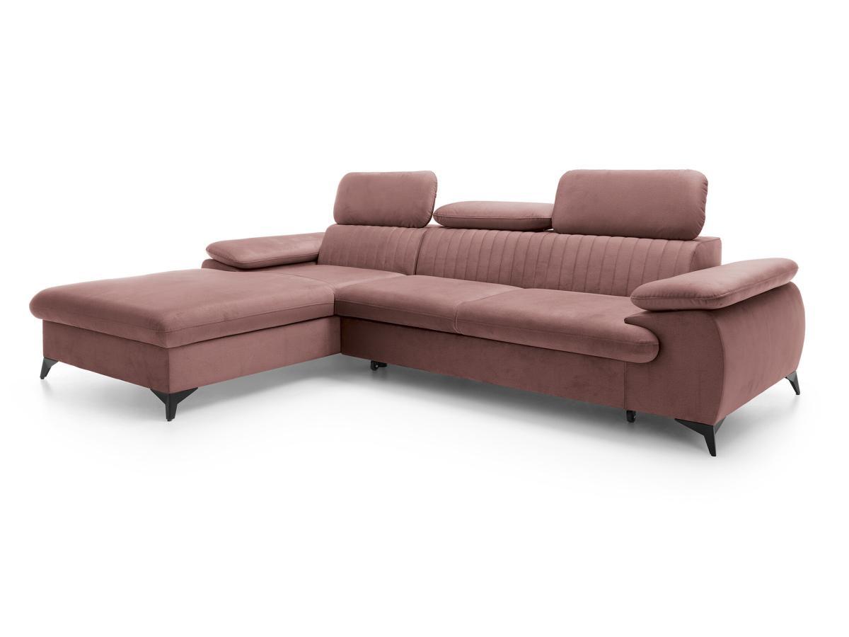 PASCAL MORABITO Canapé d'angle gauche convertible en velours rose SAMARA de Pascal Morabito  