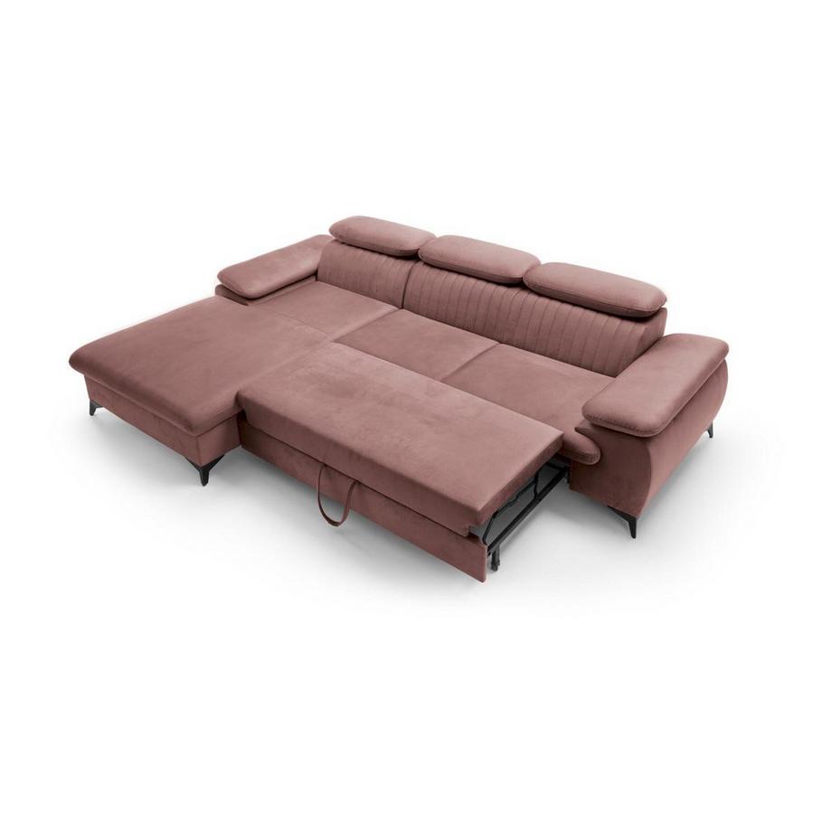 PASCAL MORABITO Canapé d'angle gauche convertible en velours rose SAMARA de Pascal Morabito  