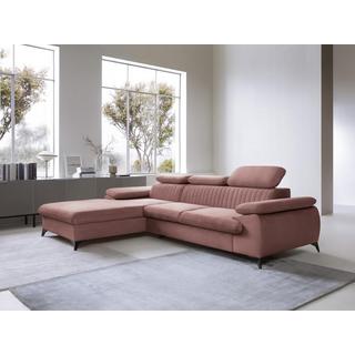 PASCAL MORABITO Canapé d'angle gauche convertible en velours rose SAMARA de Pascal Morabito  