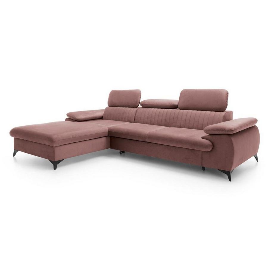 Canapé d'angle gauche convertible en velours rose SAMARA de Pascal Morabito