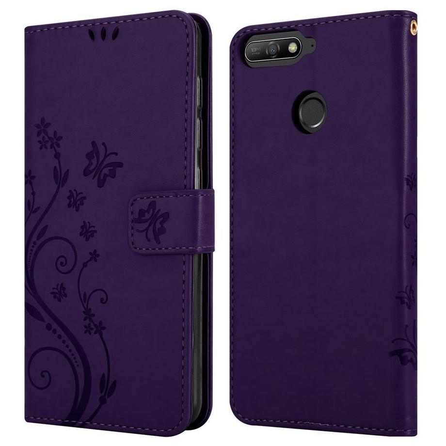 Cadorabo  Hülle für Honor 7A  Huawei Y6 PRIME 2018 Blumen Design Magnetverschluss 