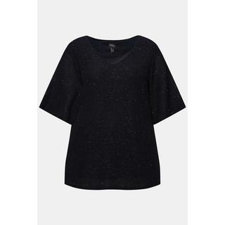 Ulla Popken  Maglia a doppio strato con effetto glitter, scollo a V e mezze maniche 