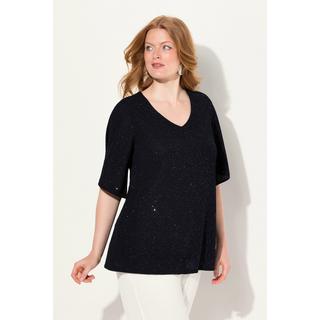 Ulla Popken  Maglia a doppio strato con effetto glitter, scollo a V e mezze maniche 