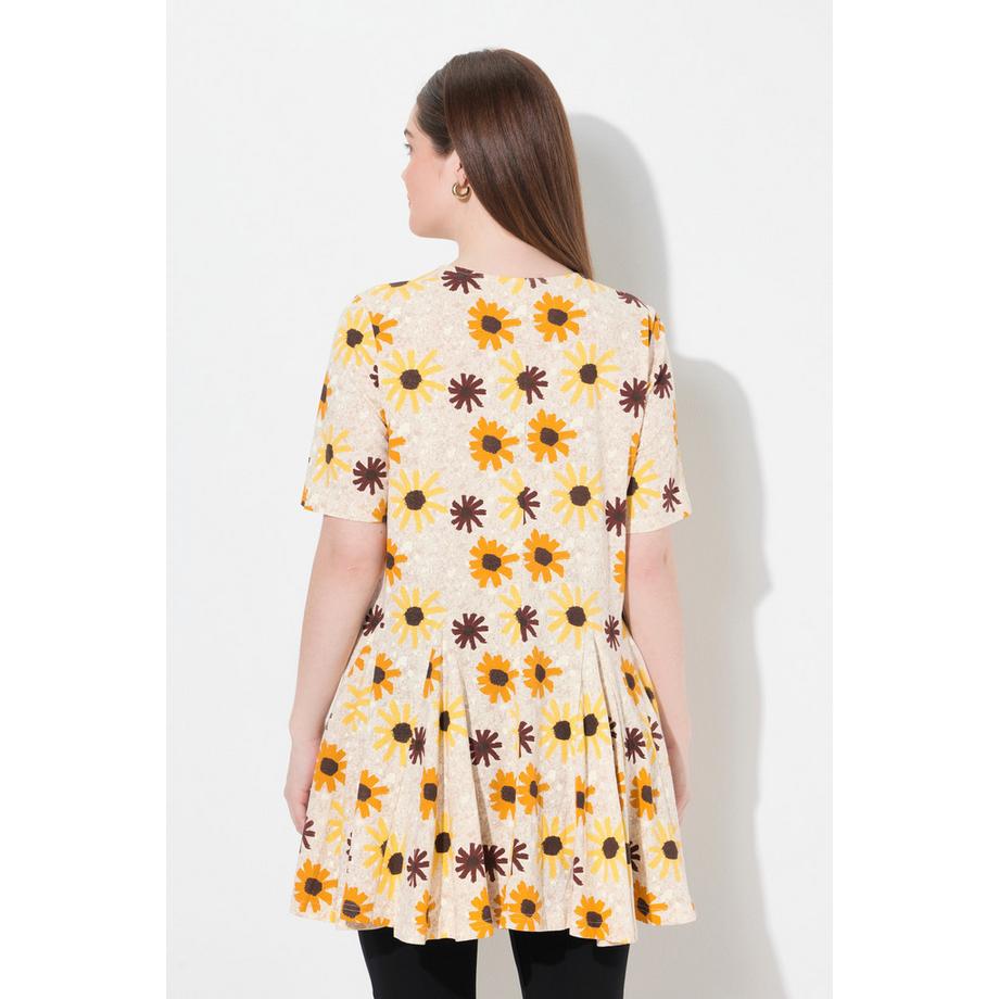 Ulla Popken Blüten T-Shirt Tunika Ausschnitt Halbarm Biobaumwolle  