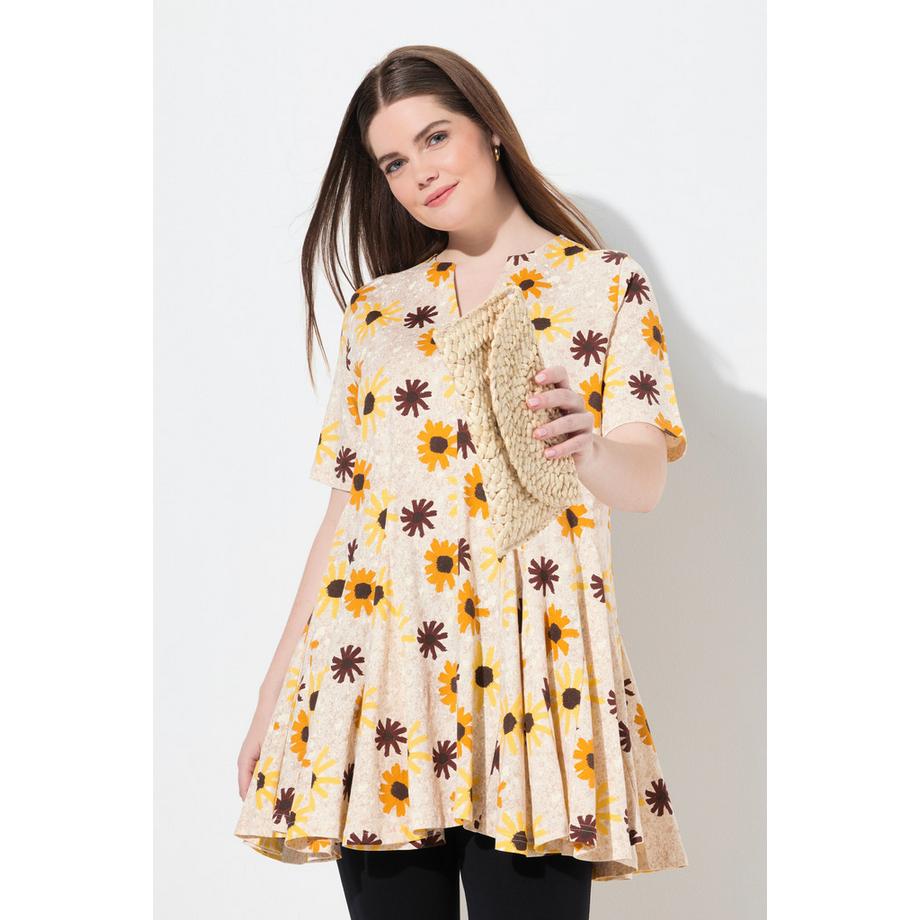 Ulla Popken Blüten T-Shirt Tunika Ausschnitt Halbarm Biobaumwolle  
