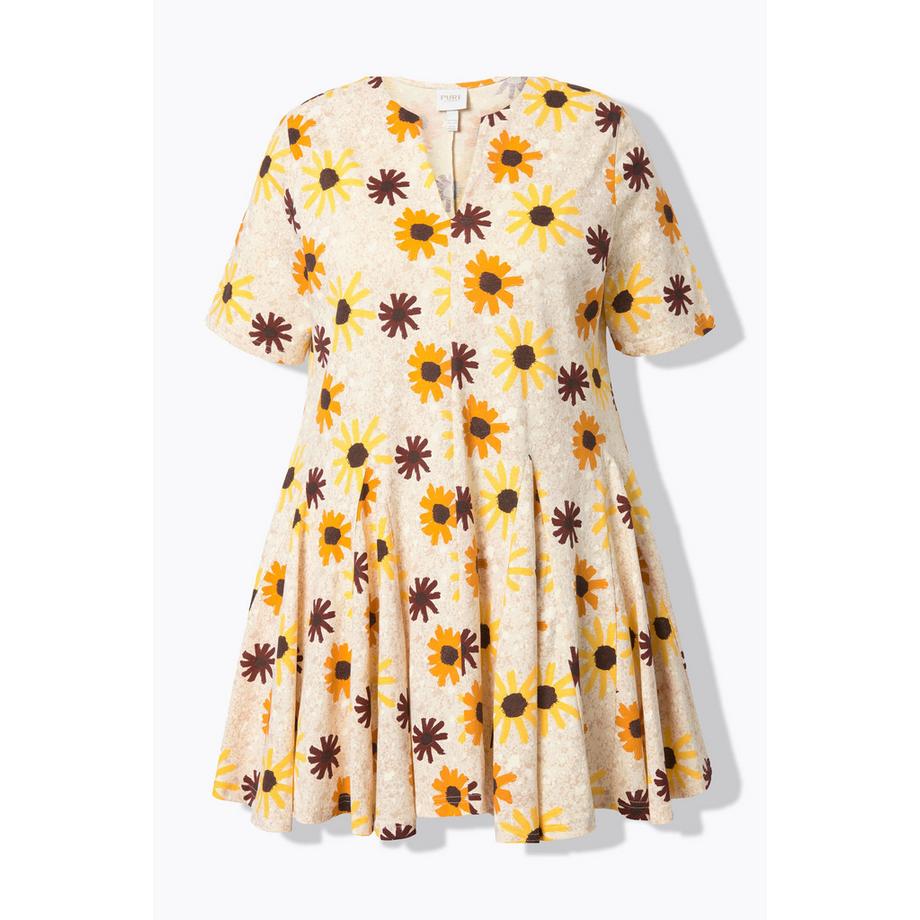 Ulla Popken Blüten T-Shirt Tunika Ausschnitt Halbarm Biobaumwolle  