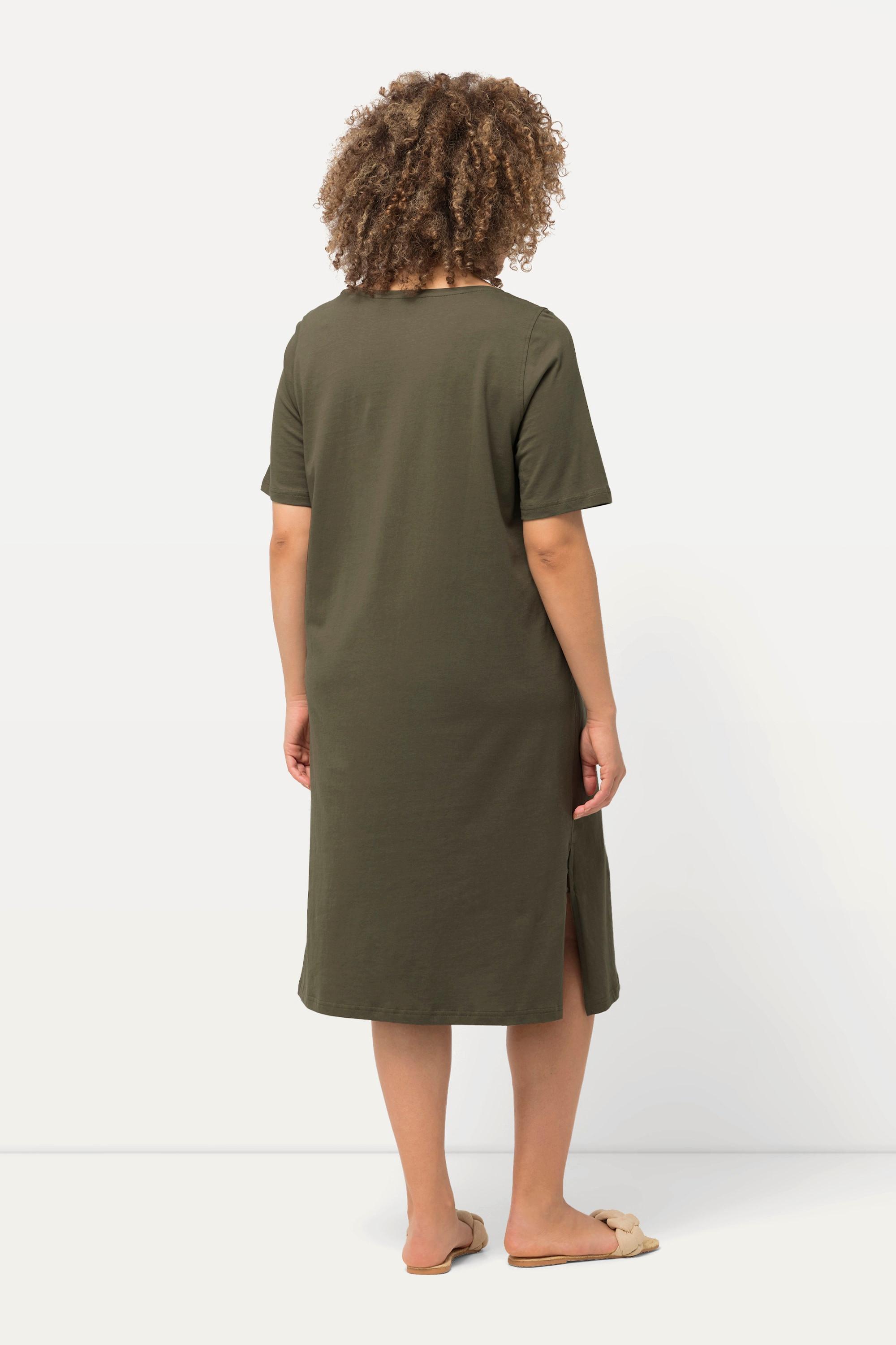 Ulla Popken  Jerseykleid, Zierbänder, A-Linie, Rundhals, Halbarm 