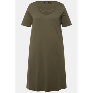 Ulla Popken  Jerseykleid, Zierbänder, A-Linie, Rundhals, Halbarm 