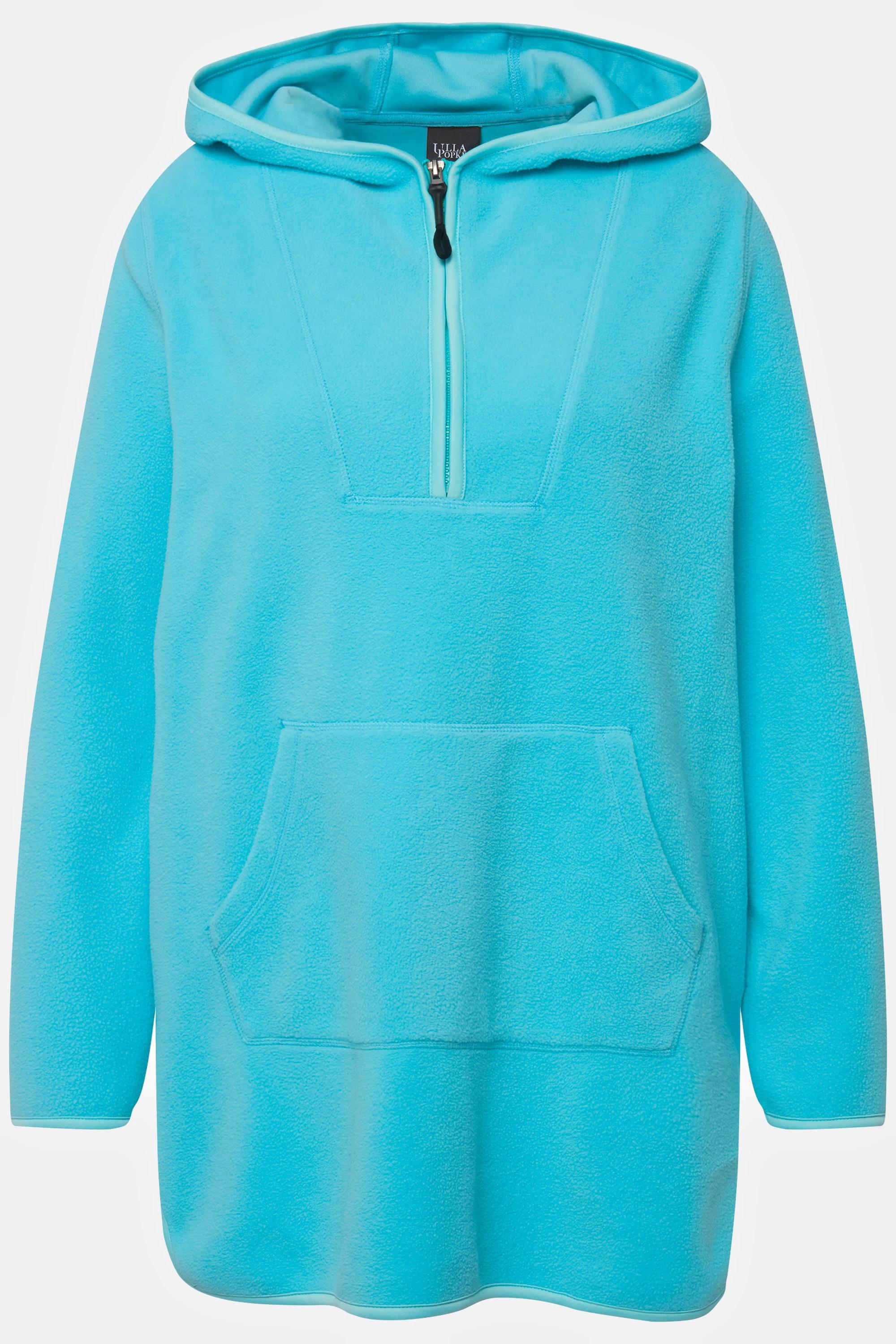 Ulla Popken  Pullover lungo di pellicciotto di pile con cappuccio, zip e maniche lunghe 