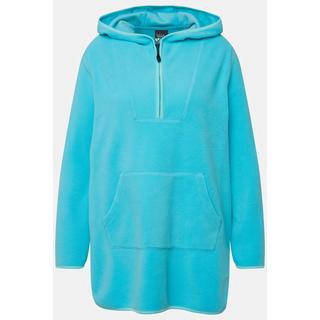 Ulla Popken  Pullover lungo di pellicciotto di pile con cappuccio, zip e maniche lunghe 