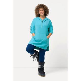 Ulla Popken  Pullover lungo di pellicciotto di pile con cappuccio, zip e maniche lunghe 